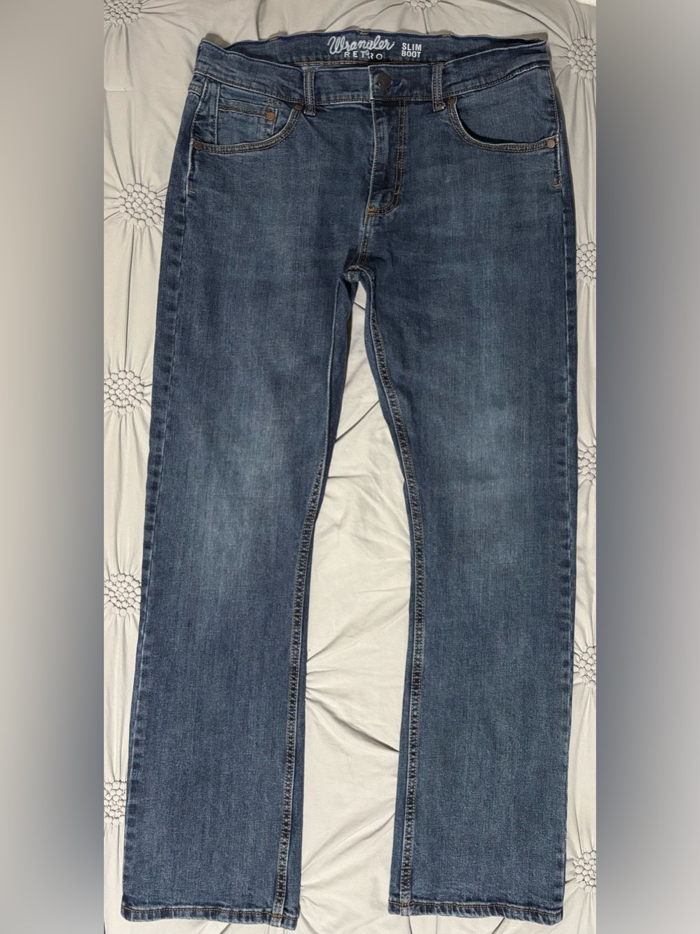 Men’s WRANGLER RETRO Slim Bootcut Jeans in dark-wash blue EUC Size 34x34